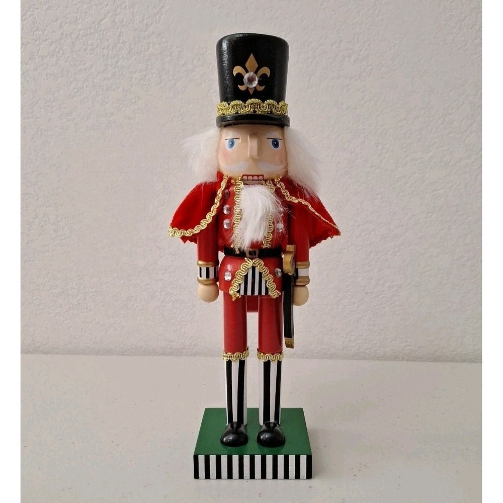 King Soldier Nutcracker w/ Sequin Crown 10.5" Wood Christmas North Pole Trading